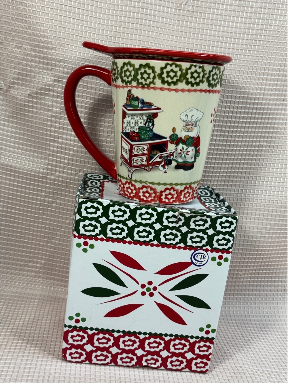 Temp-tations by Tara Holiday Santa Baking 16 oz Coffee Mug & Coaster/Lid Set